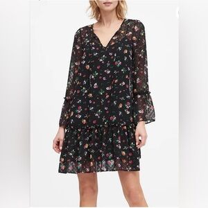 Banana Republic Long Sleeve Black Semi-Sheer Floral Dress. NWOT. 
Size XL Tall.